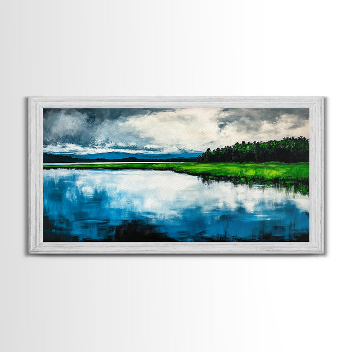 Blue Lake, Reflection Landscape, Nature Wall Art, Framed Canvas Print, Large Canvas Artwork, Modern Home Decor, Office Wall Art