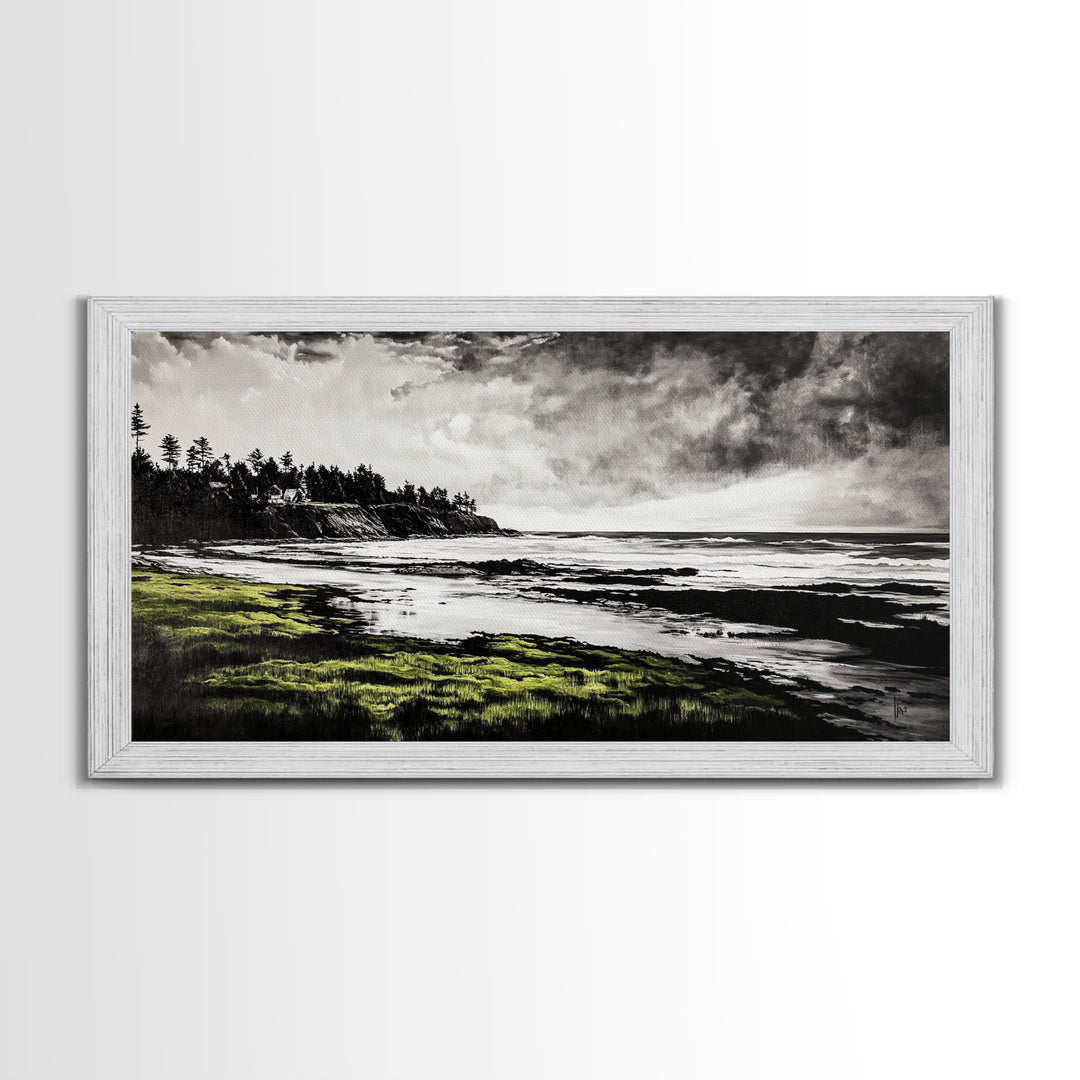 Coastal Landscape, Ocean View, Black and White Beach Art, Canvas Print, Seaside Home Decor, Nautical Wall Art, Office Artwork