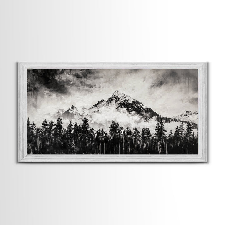 Mountain Landscape, Black and White, Framed Canvas Print, Nature Wall Art, Rustic Home Decor, Modern Farmhouse, Large Wall Art
