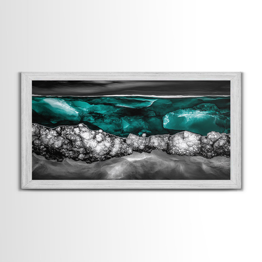 Ocean Depths, Abstract Water, Teal and Black, Framed Canvas Print, Coastal Decor, Modern Wall Art, Living Room Accent, Textured Painting