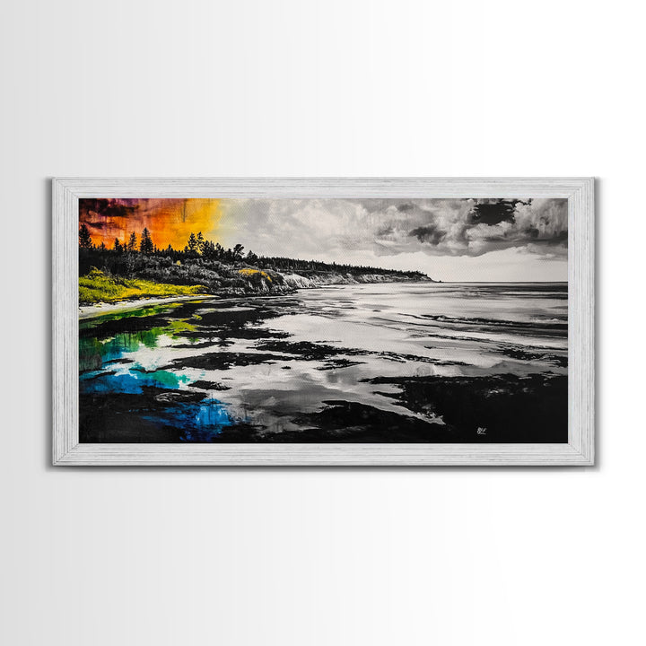 Coastal Landscape, Black White, Ocean View Art, Beach Canvas Print, Living Room Wall Art, Seascape Painting, Nautical Decor, Large Art