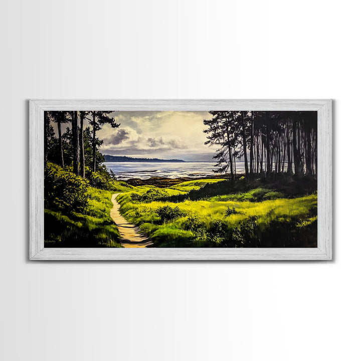 Coastal Path, Ocean View, Nature Landscape, Large Canvas Print, Beach House Painting, Framed Canvas Print, Tranquil Wall Decor