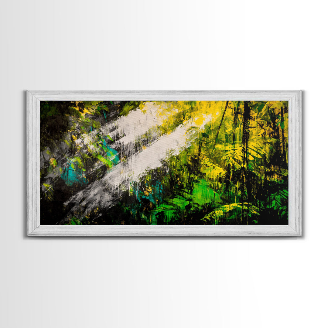 Abstract Jungle, Green Yellow, Tropical Rainforest, Canvas Print, Modern Nature Wall Art, Framed Painting, Boho Home Decor, Textured Art