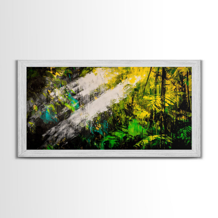 Abstract Jungle, Green Yellow, Tropical Rainforest, Canvas Print, Modern Nature Wall Art, Framed Painting, Boho Home Decor, Textured Art