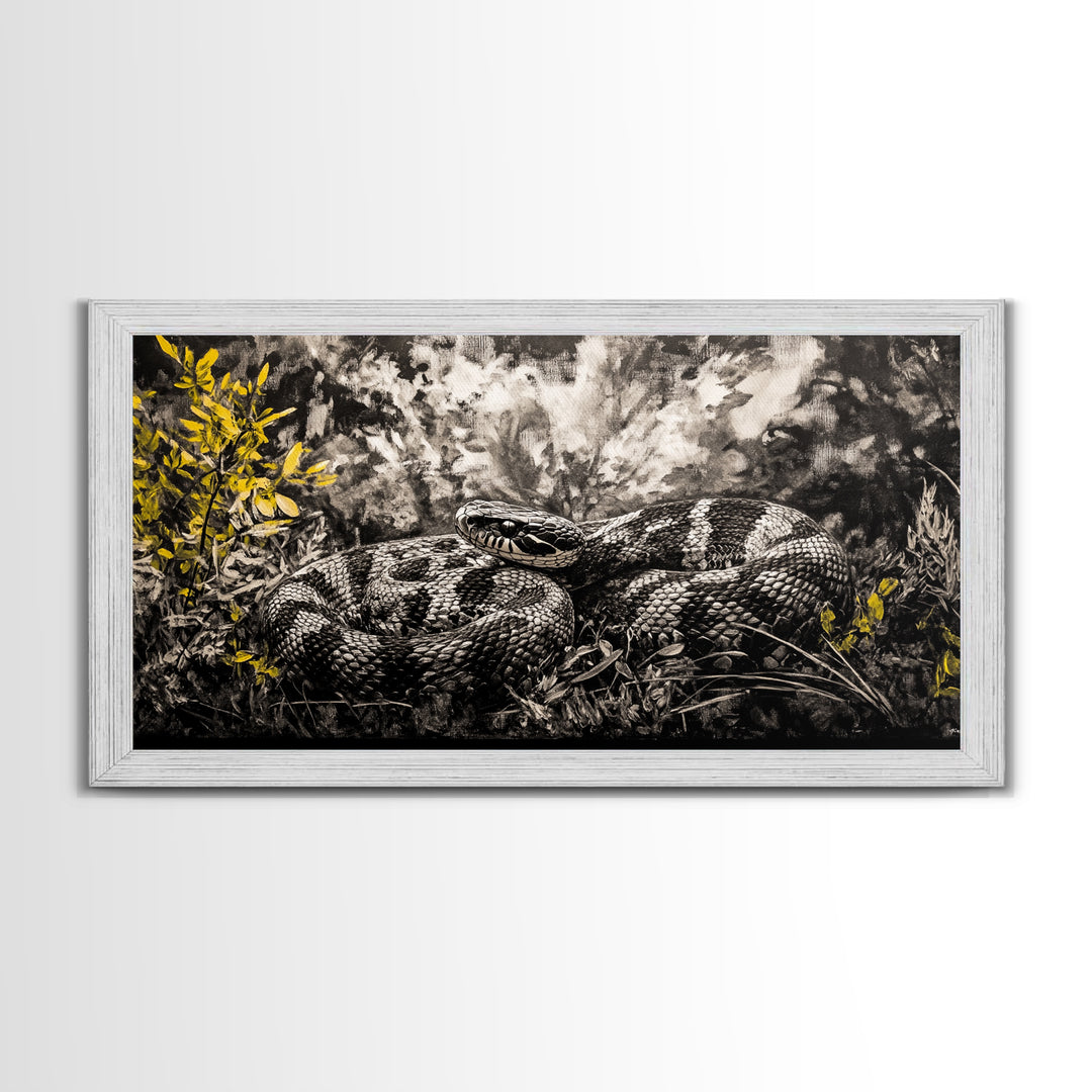 Coiled Snake, Wildlife Art, Nature Wall Art, Rustic Farmhouse Decor, Monochrome Art, Animal Painting, Bedroom Wall Art, Canvas Print
