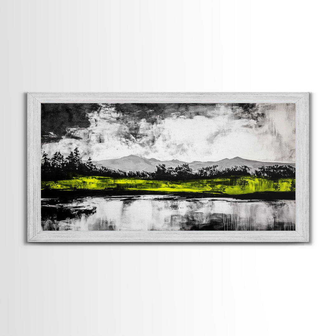 Mountain Reflection, Black and White Art, Minimalist Nature Print, Rustic Home Decor, Modern Landscape Painting, Canvas Print