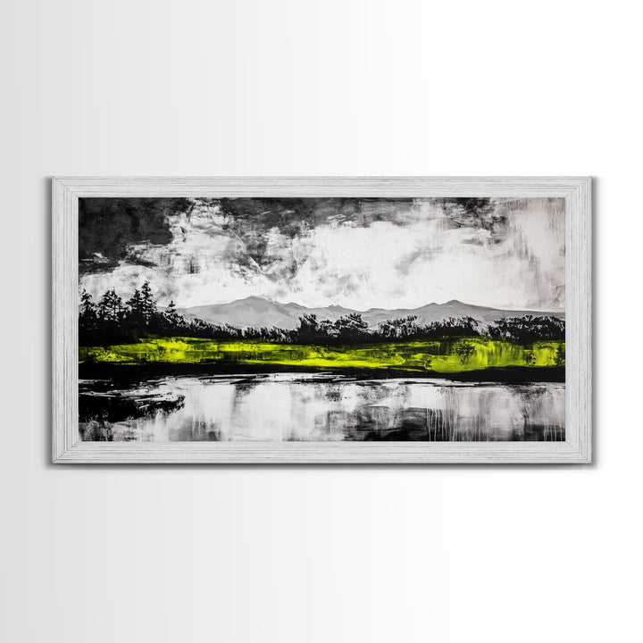 Mountain Reflection, Black and White Art, Minimalist Nature Print, Rustic Home Decor, Modern Landscape Painting, Canvas Print