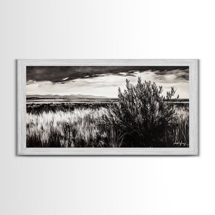 Black and White Landscape, Minimalist Canvas Print, Nature Wall Art, Rustic Country Scene, Neutral Home Decor, Living Room Art