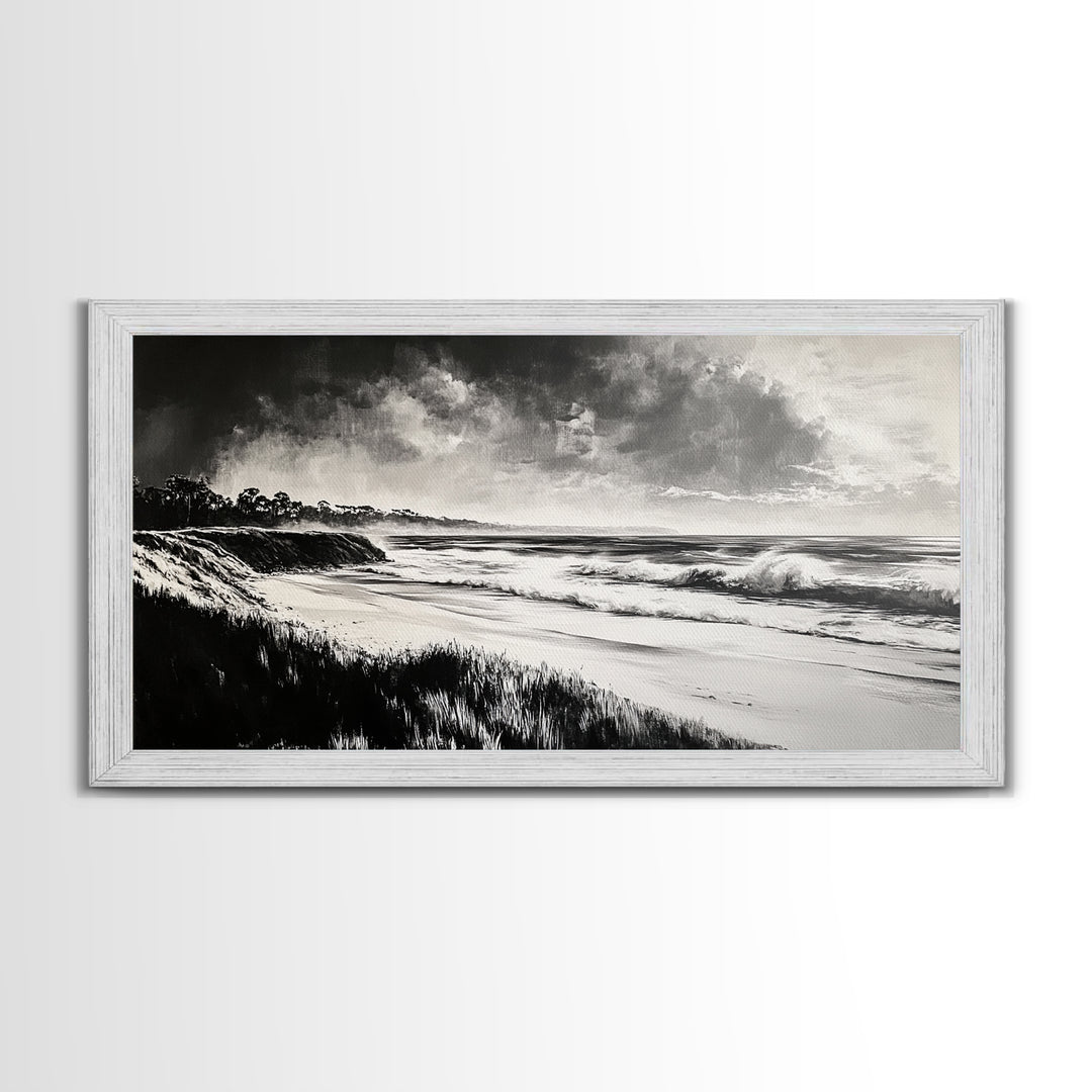 Stormy Ocean, Black and White Canvas Print, Coastal Wall Art, Dramatic Seascape Painting, Nautical Home Decor, Living Room Statement