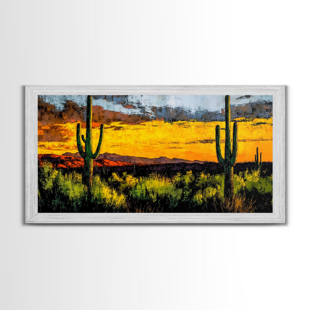 Desert Cactus, Western Sunset Art, Vibrant Landscape Canvas Print, Rustic Home Decor, Southwestern Wall Art, Office Art