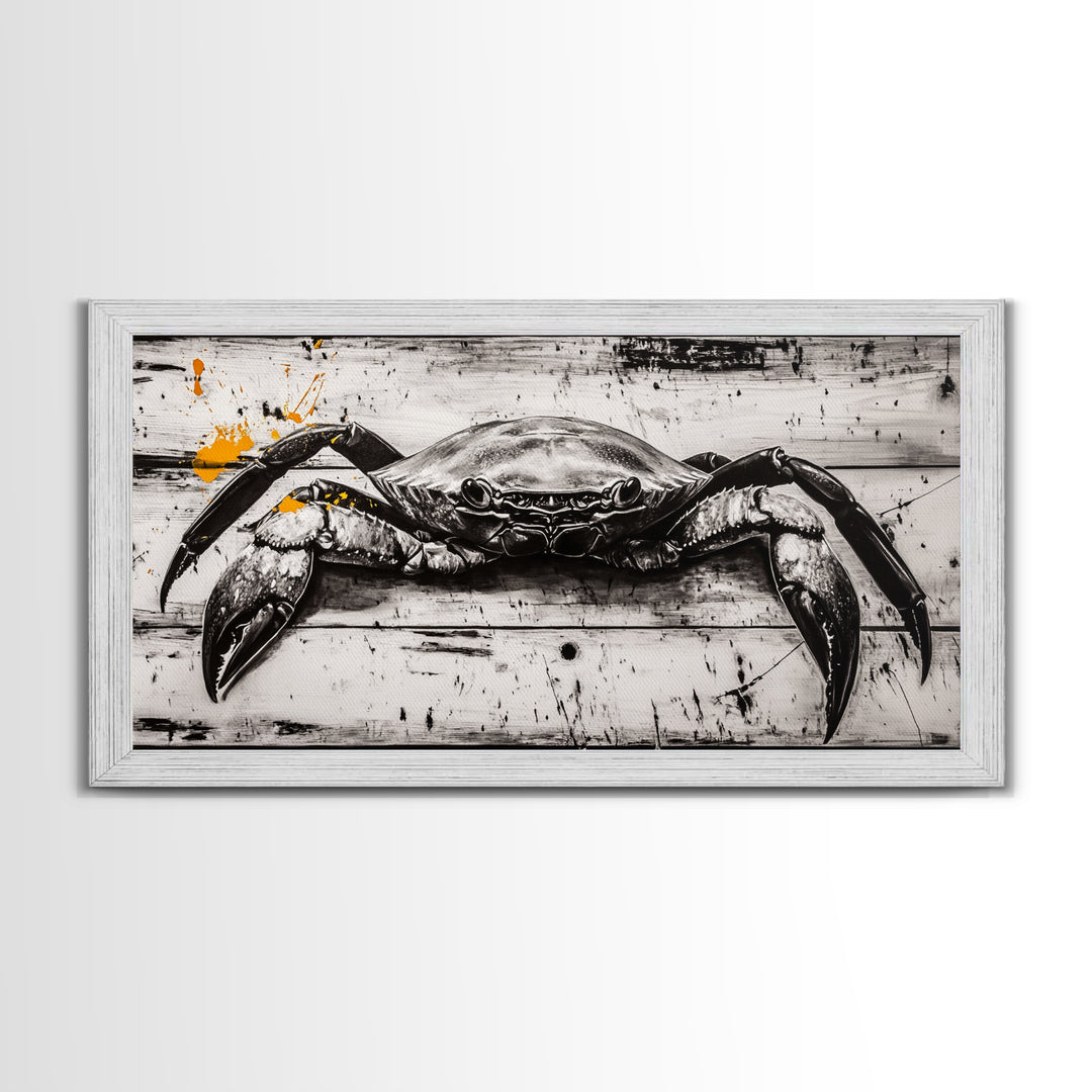 Crab Art, Coastal Kitchen, Nautical Wall Art, Framed Canvas Print, Beach House Decor, Seafood Art, Rustic Ocean Art