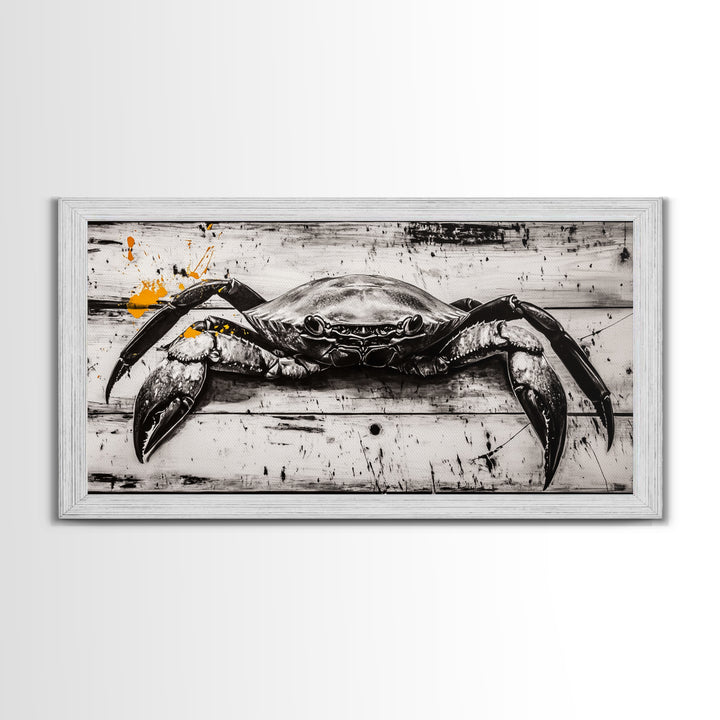 Crab Art, Coastal Kitchen, Nautical Wall Art, Framed Canvas Print, Beach House Decor, Seafood Art, Rustic Ocean Art