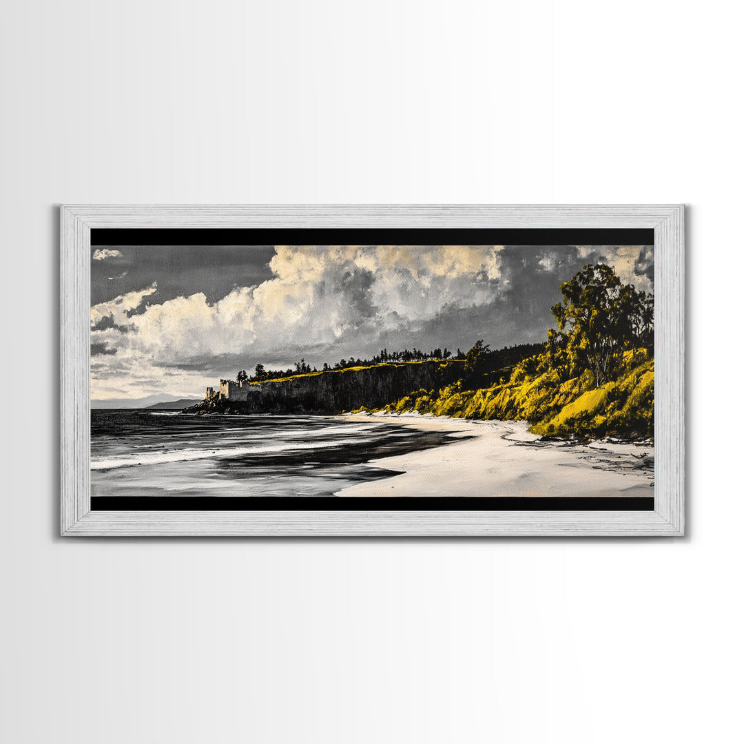 Castle Beach, Coastal Wall Art, European Landscape, Scenic Seascape, Travel Art, Historic Home Decor, Framed Canvas Print, Living Room Art
