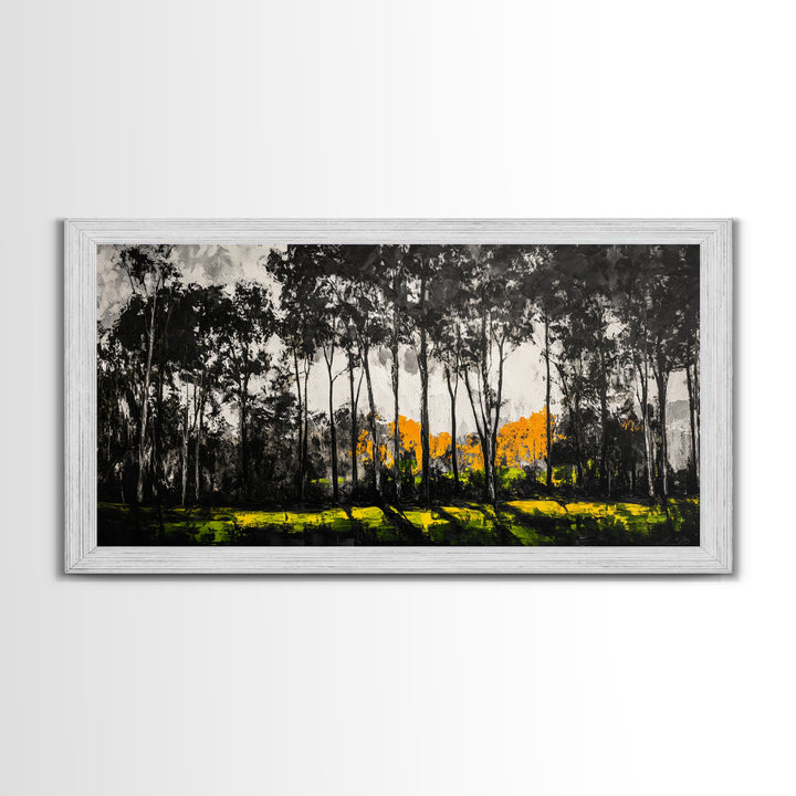 Autumn Trees, Woodland Scene, Black and White Forest, Framed Canvas Print, Nature Landscape Art, Fall Decor, Living Room Art, Rustic Art