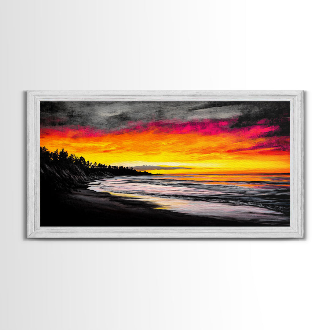 Beach Sunset, Coastal Art, Vibrant Seascape, Bold Canvas Print, Tropical Wall Art, Living Room Decor, Sunset Painting, Abstract Art