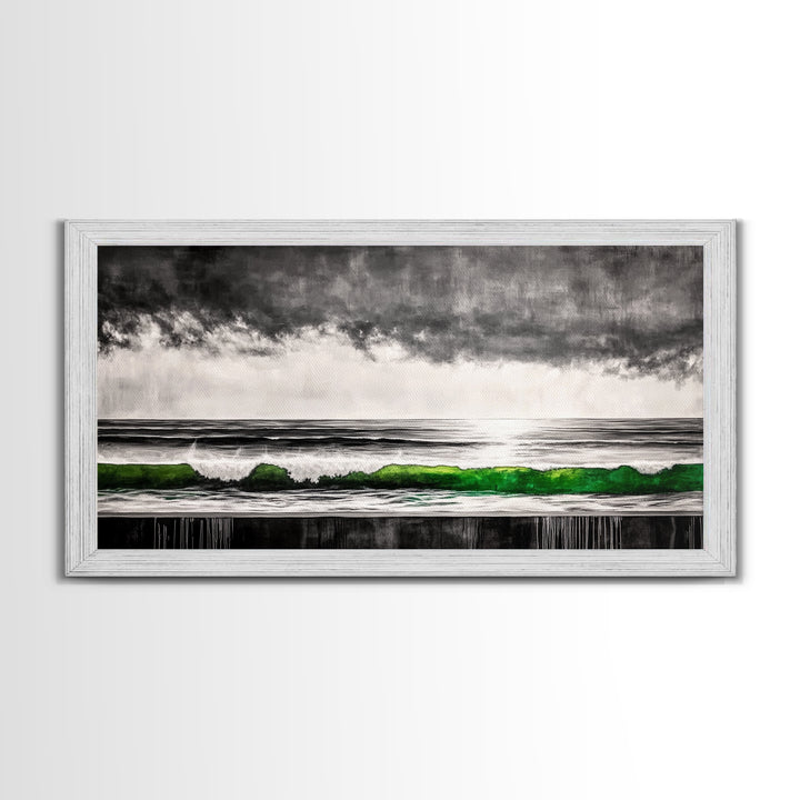 Green Wave, Stormy Ocean, Surreal Seascape, Canvas Print, Nautical Wall Art, Bathroom Wall Art, Contemporary Art Decor