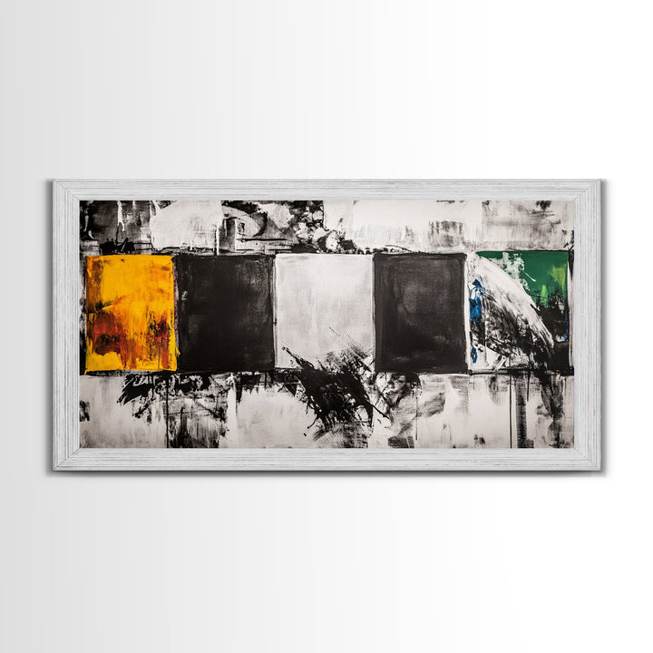 Abstract Blocks, Modern Geometric Art, Black and White Canvas Print, Colorful Wall Decor, Living Room Art, Framed Canvas Print
