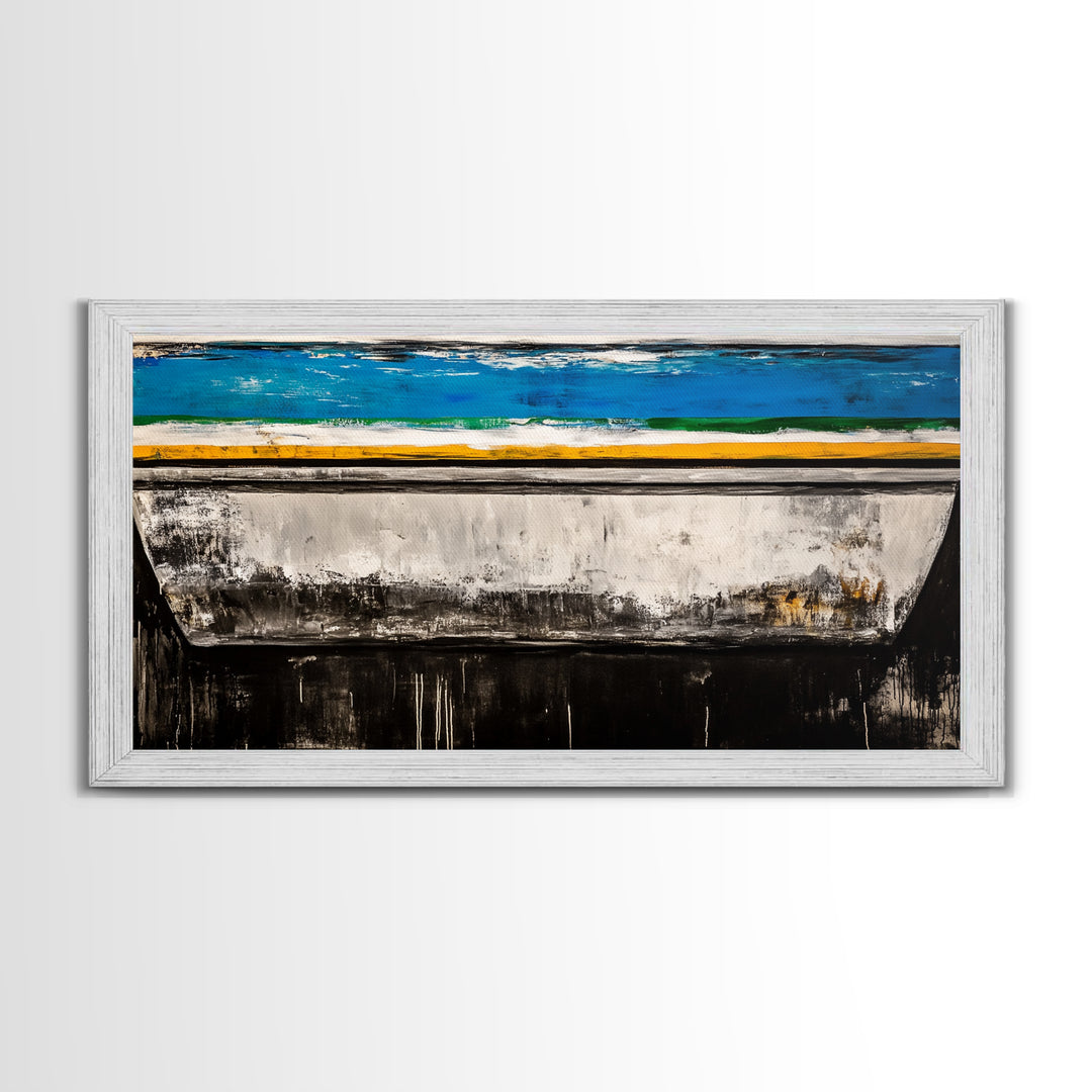 Abstract Boat, Coastal Wall Art, Nautical Decor, Large Canvas Print, Beach House Art, Modern Art, Living Room Wall Art, Blue Art