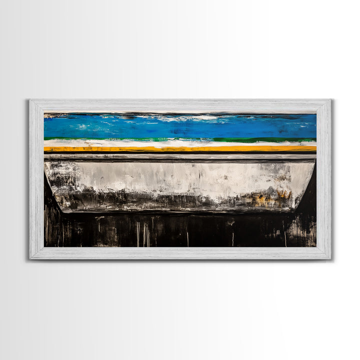 Abstract Boat, Coastal Wall Art, Nautical Decor, Large Canvas Print, Beach House Art, Modern Art, Living Room Wall Art, Blue Art