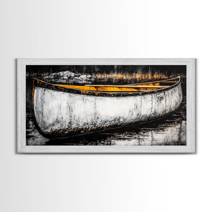 Canoe, Rustic Art, Lake House Decor, Boat Canvas Print, Outdoors Wall Art, Cabin Home Decor, Wilderness Artwork, Framed Canvas Print