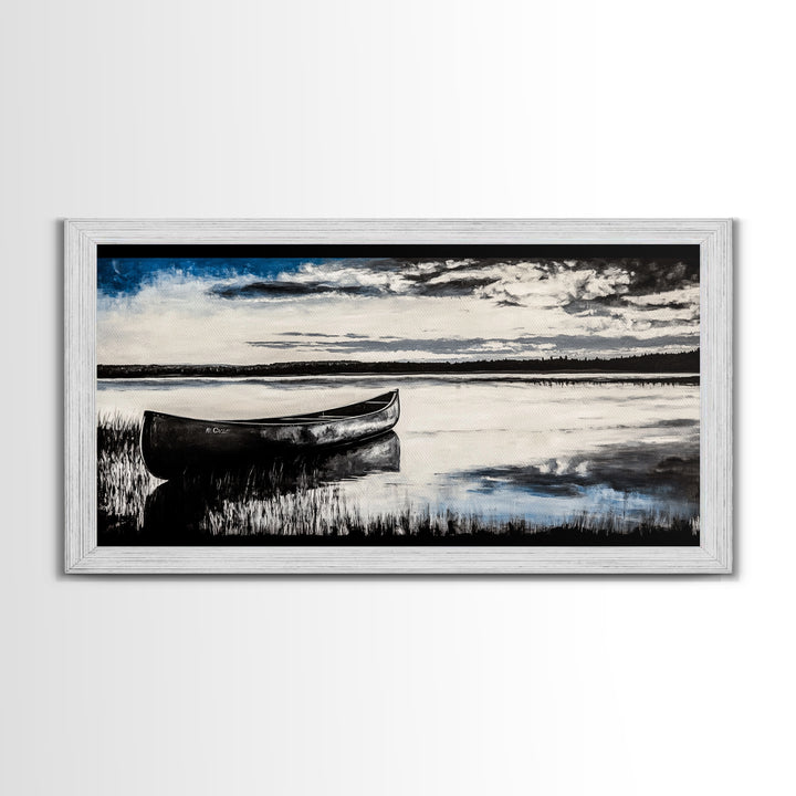 Still Water, Black and White Art, Reflection Canvas Print, Lake Scene Wall Art, Nature Decor, Peaceful Home Art, Framed Canvas Print