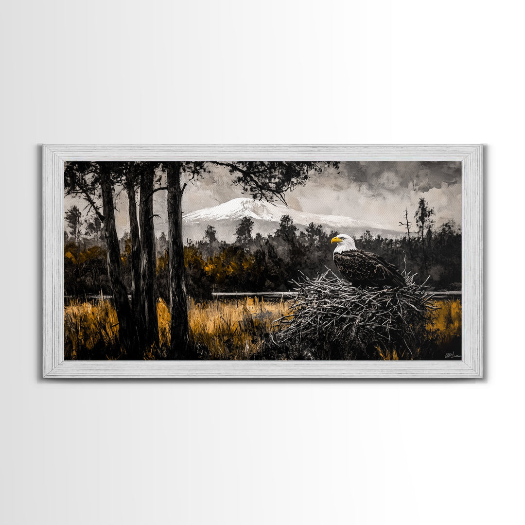 Majestic Bald Eagle, Wildlife Forest Art, American Patriot Decor, Nature Lover Wall Art, Cabin Artwork, Western Lodge Style, Canvas Print