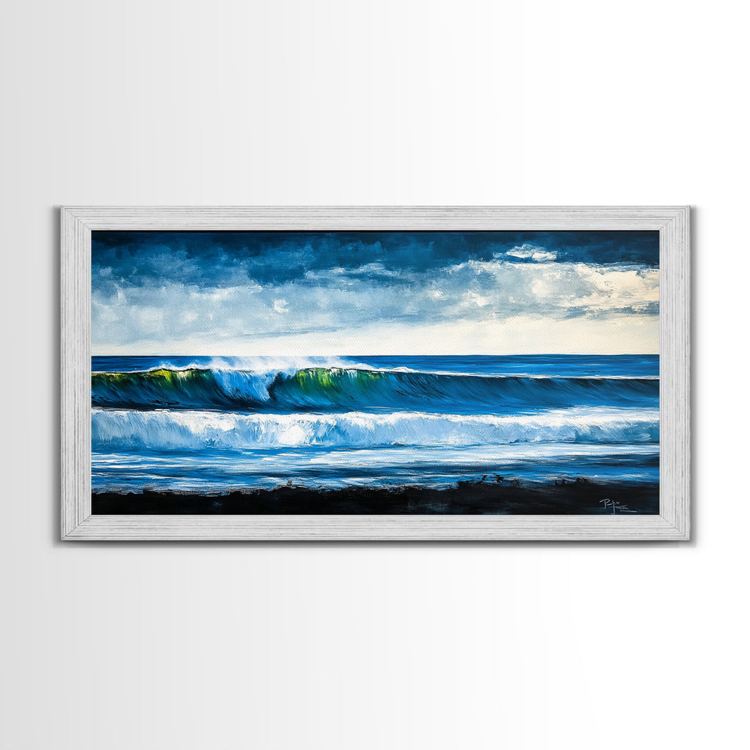 Rolling Waves, Deep Blue, Surf Art, Framed Canvas Print, Ocean Themed Decor, Beach House Art, Living Room Wall Art, Coastal Home Accent