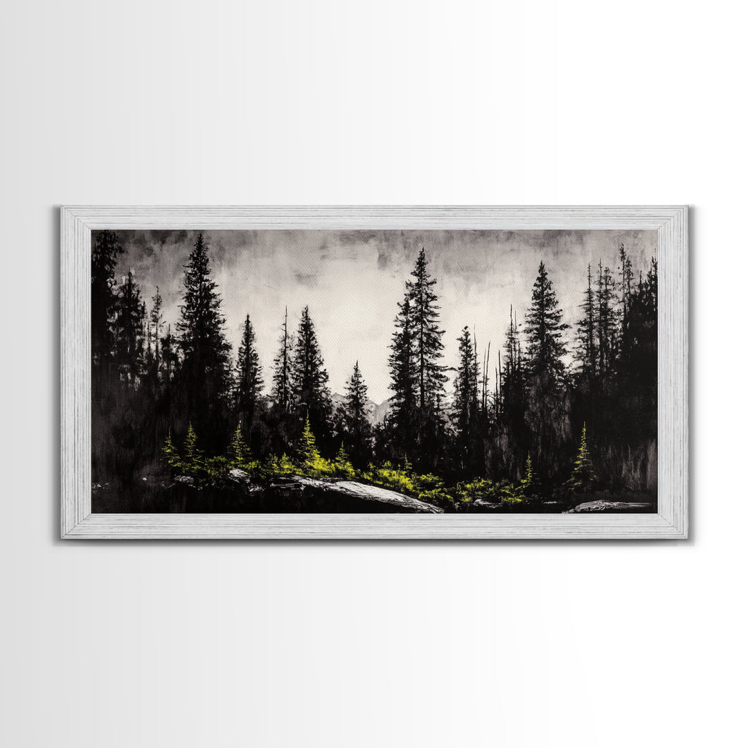 Black Forest, Dark Landscape, Modern Wall Art, Minimalist Nature, Moody Trees, Framed Canvas Print, Living Room Decor, Rustic Cabin Art