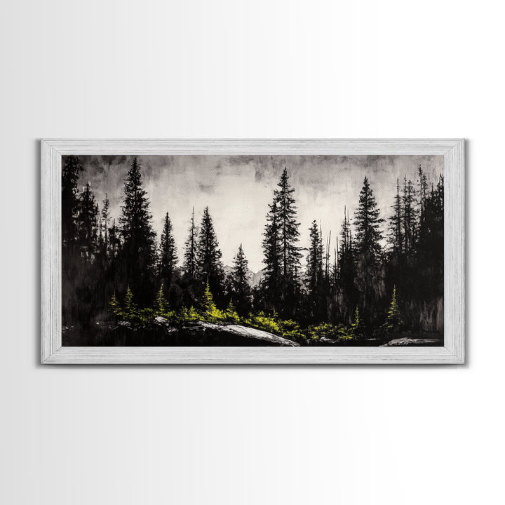 Black Forest, Dark Landscape, Modern Wall Art, Minimalist Nature, Moody Trees, Framed Canvas Print, Living Room Decor, Rustic Cabin Art