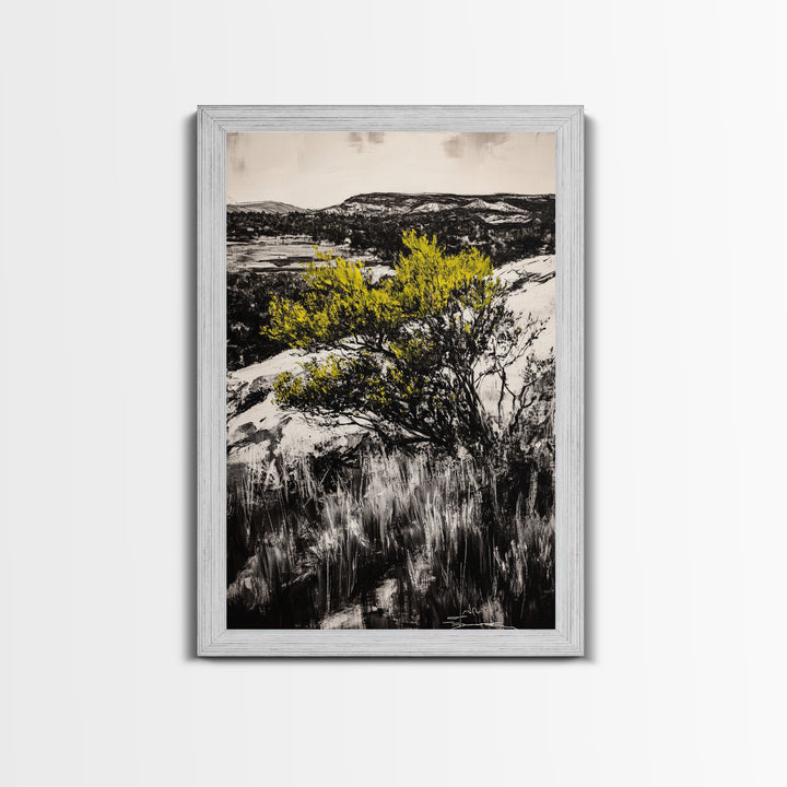 Desert Landscape Art, Minimalist Nature Print, Monochrome Decor, Rustic Mountain Scene, Living Room Wall Art, Framed Canvas Print