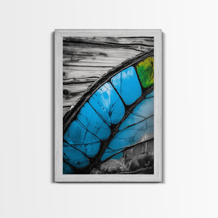 Butterfly Wing Close-up, Nature Photography, Framed Canvas Print, Rustic Wall Art, Minimalist Decor, Blue Abstract Art, Bedroom Wall Decor