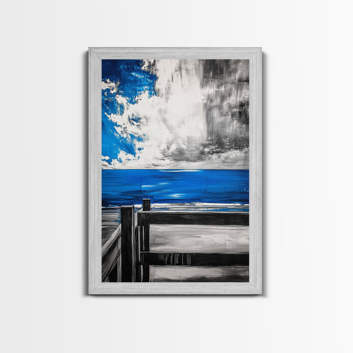 Ocean View, Coastal Art, Blue Sky, Beach Decor, Framed Canvas Print, Nautical Wall Art, Living Room Art, Modern Art, Beach House Wall Art