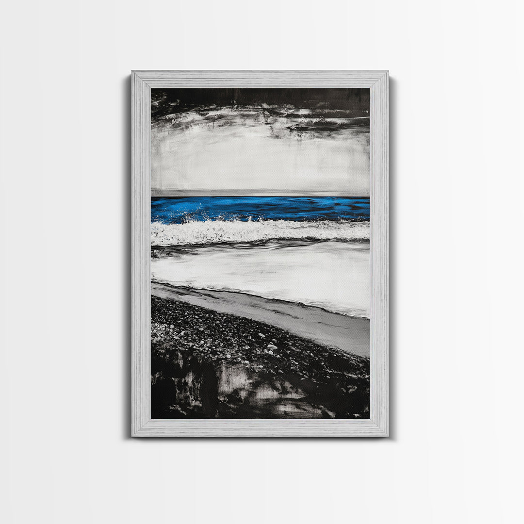 Coastal Shore, Beach Wall Art, Minimalist Seascape, Ocean Waves, Black and White Art, Nautical Decor, Relaxing Home Art, Canvas Print