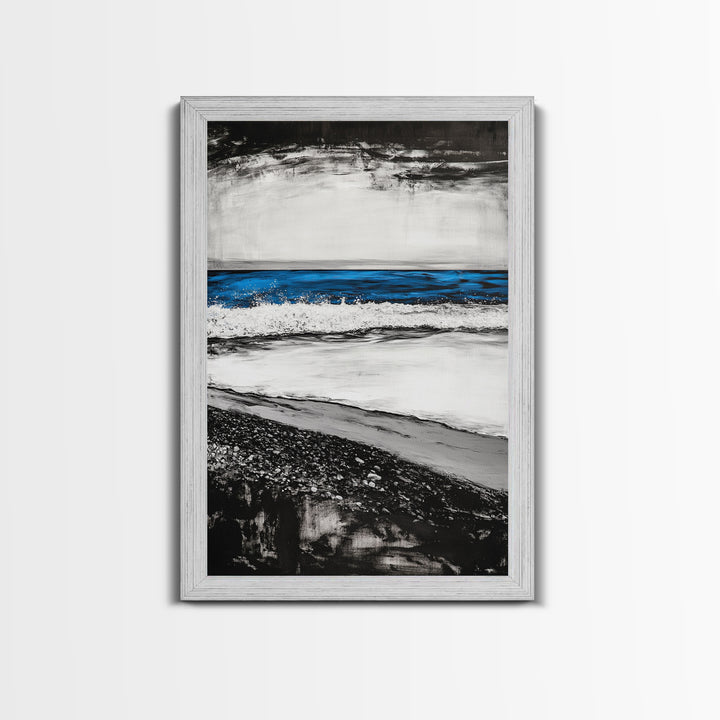 Coastal Shore, Beach Wall Art, Minimalist Seascape, Ocean Waves, Black and White Art, Nautical Decor, Relaxing Home Art, Canvas Print