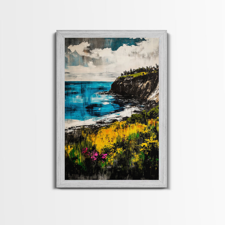 Cliffside View, Ocean Landscape, Coastal Wall Art, Nature Inspired, Scenic Seascape, Tranquil Home Decor, Blue Tones, Canvas Print