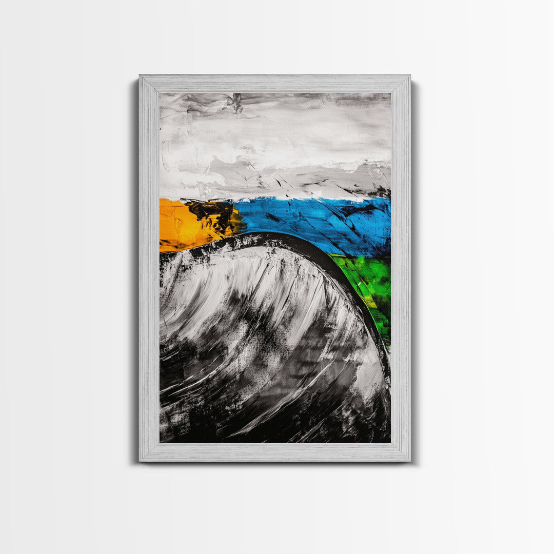 Rolling Waves, Abstract Ocean, Coastal Expression, Textured Seascape, Framed Canvas Print, Modern Beach House Decor, Bathroom Wall Art