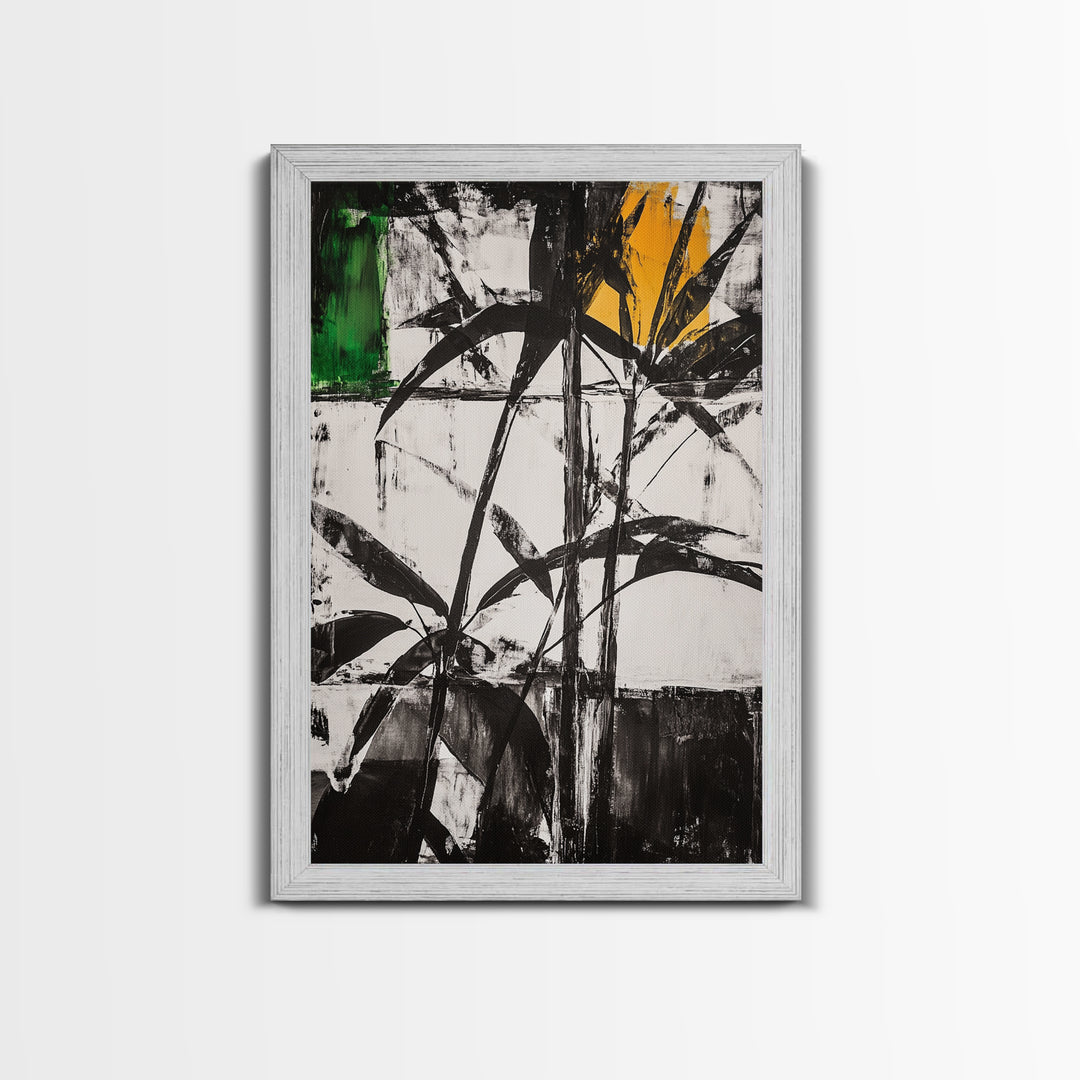 Abstract Leaves, Black and White Art, Botanical Wall Art, Nature Painting, Modern Home Decor, Minimalist Style, Canvas Print