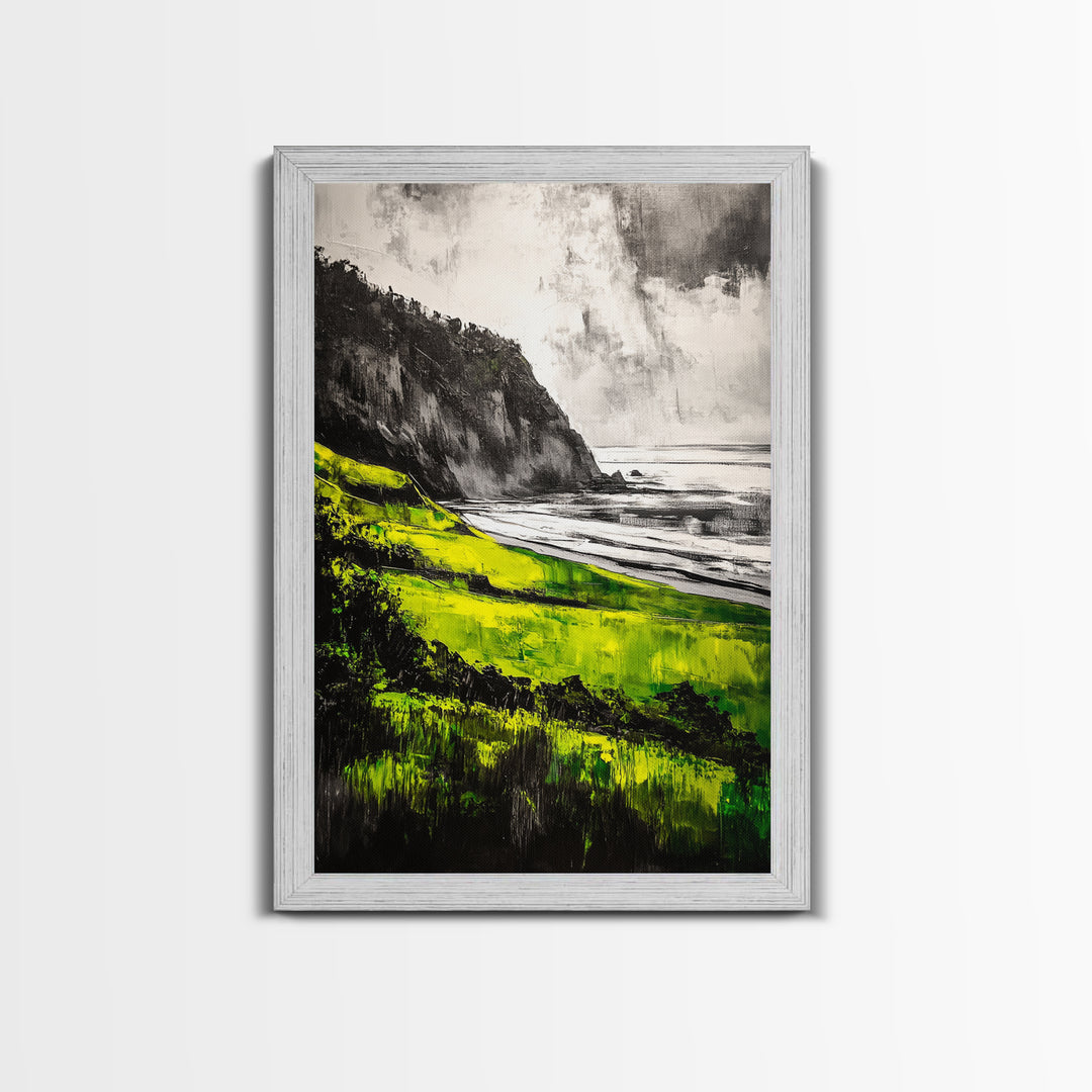 Coastal Cliffs, Vibrant Green, Canvas Print, Beach Wall Art, Nature Photography, Scenic View, Ocean Decor, Living Room Wall Art