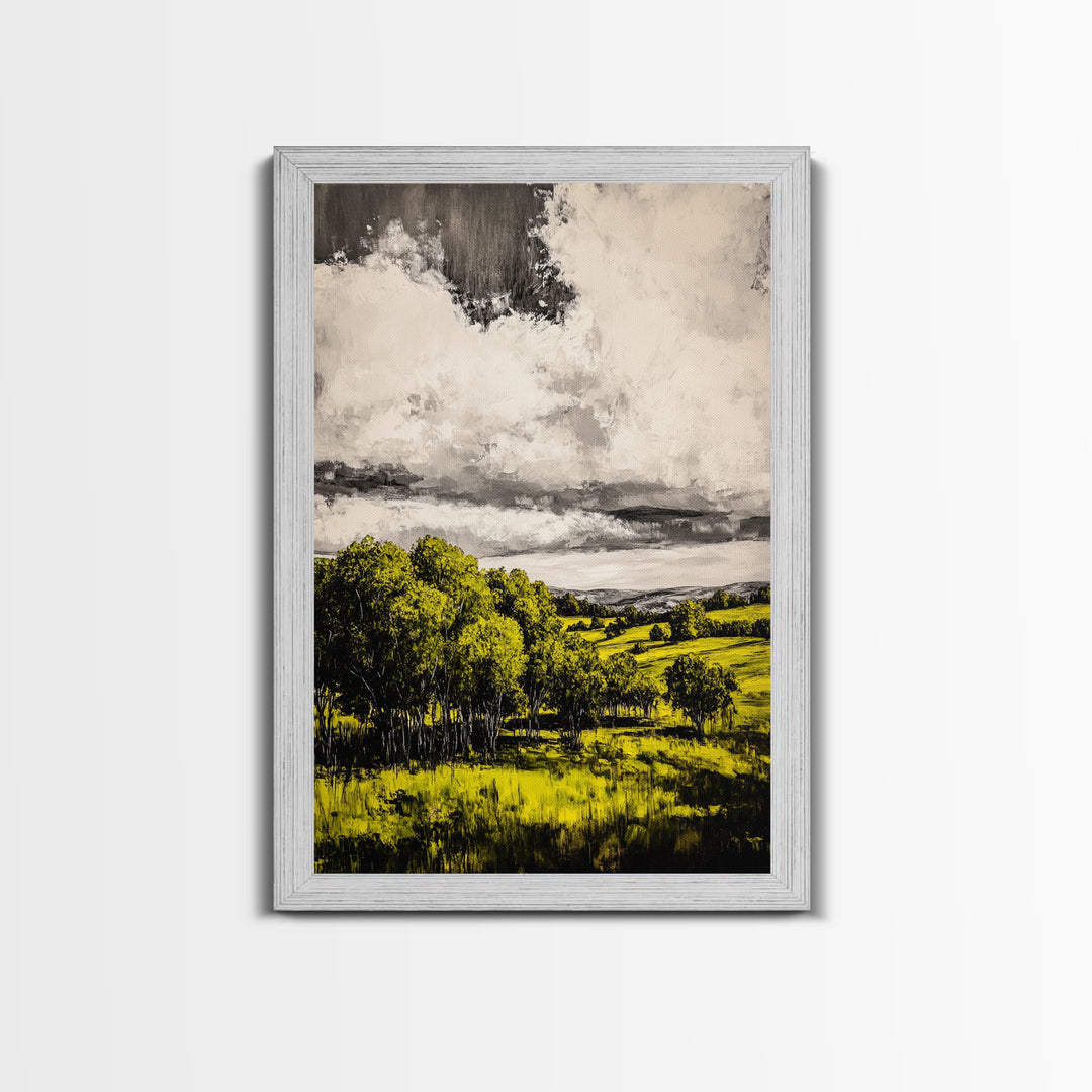 Rolling Hills, Countryside Scene, Golden Fields, Framed Canvas Print, Rustic Farmhouse Decor, Living Room Wall Art, Autumn