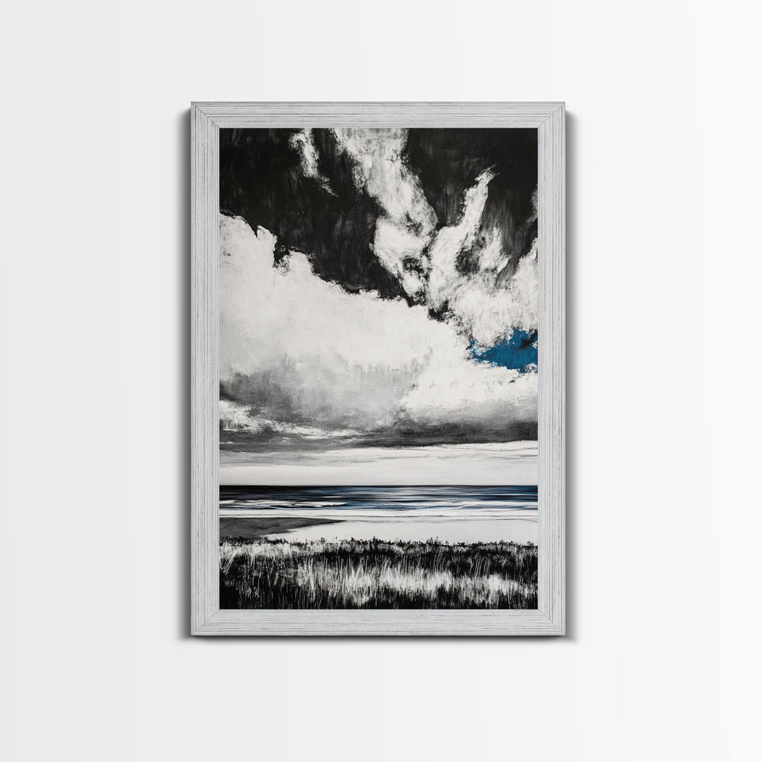 Ocean Serenity, Coastal Wall Art, Minimalist Seascape, Beach House Decor, Monochrome Landscape, Tranquil View, Canvas Print