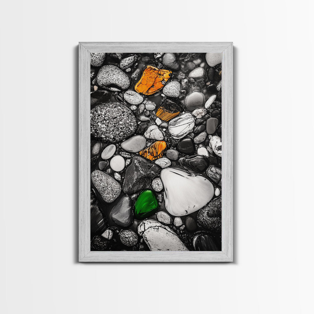 River Pebbles, nature-inspired art, stone texture decor, minimal wall art, earthy tones painting, framed canvas print, bathroom decor