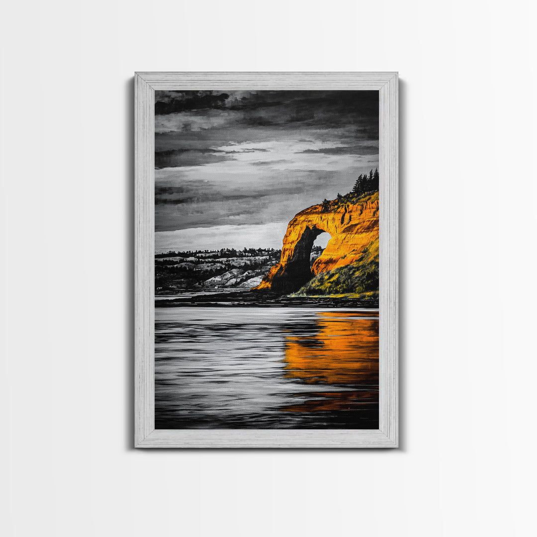 Coastal Arch, Ocean Canvas Print, Seascape Wall Art, Nautical Home Decor, Living Room Artwork, Black and White Landscape