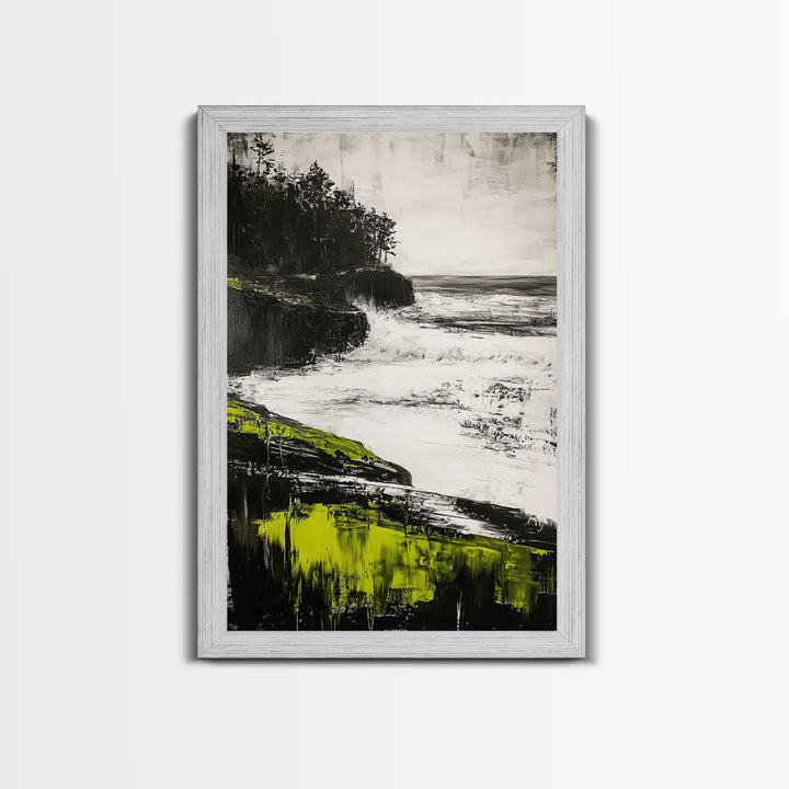 Coastal Cliffs, Ocean Waves, Seascape Art, Nature Wall Decor, Modern Coastal Print, Beach House Art, Framed Canvas Print, Living Room Art