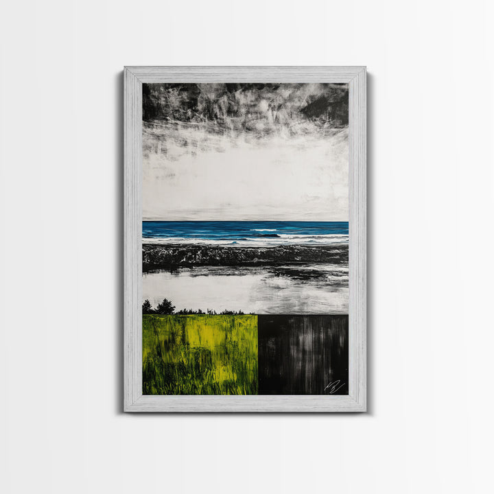 Ocean Horizon, Modern Seascape, Coastal Wall Art, Blue Waters, Black and White Art, Framed Canvas Print, Living Room Decor, Minimalist Art