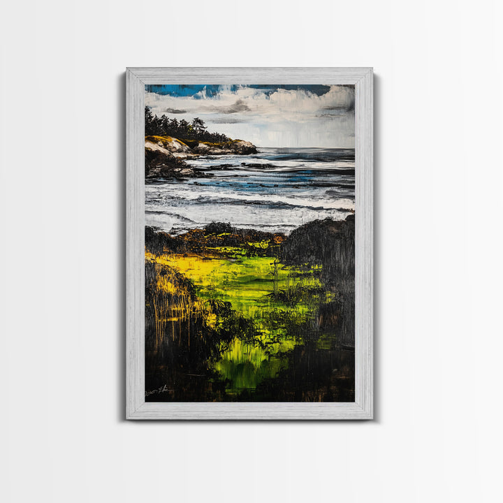 Coastal Serenity, Ocean Landscape Painting, Vibrant Nature Art, Beach House Decor, Framed Canvas Print, Modern Farmhouse or Bedroom Wall Art