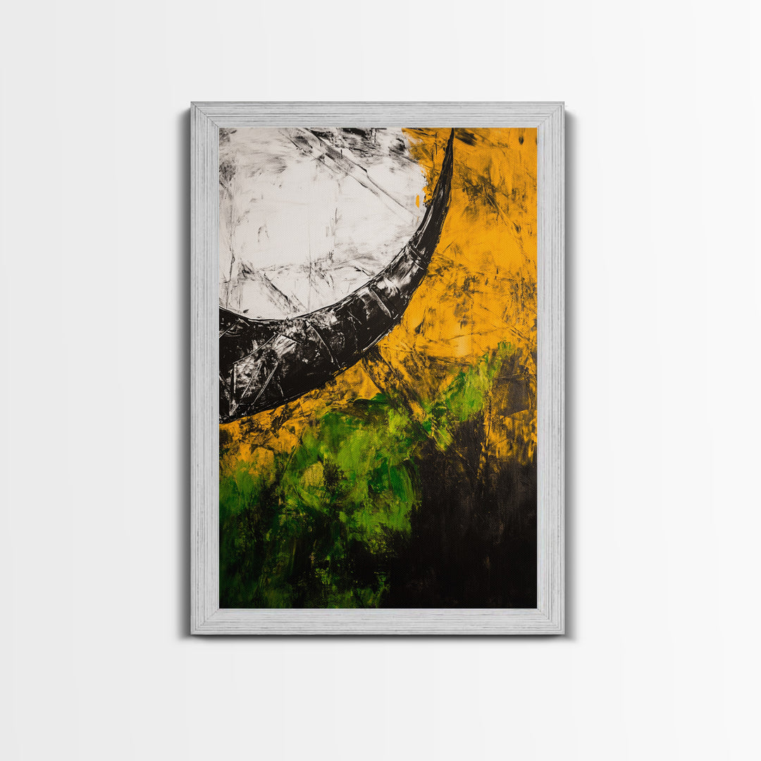 Abstract Horn, Black and Yellow Modern Painting, Bold Expressionist Art, Framed Canvas Print, Contemporary Office or Loft Wall Decor