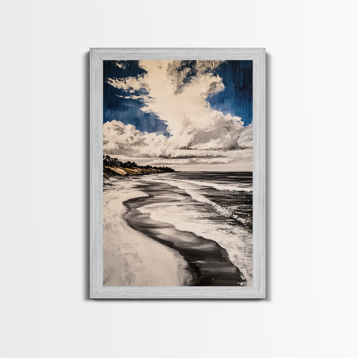 Rolling Waves, Serene Beach Wall Art, Coastal Home Decor, Nautical Aesthetic, Peaceful Ocean Print, Framed Canvas Print, Modern Seascape