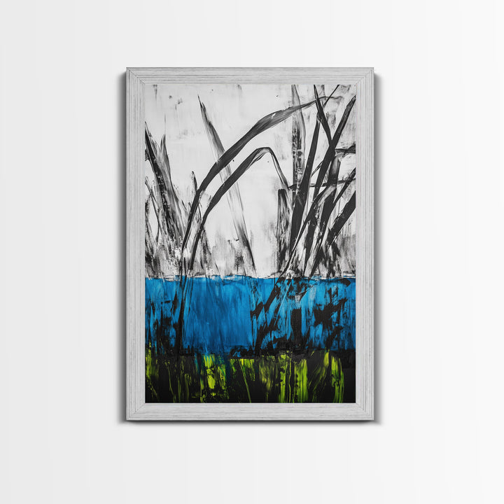 Abstract Grass, Blue and Green Art, Nature Inspired Wall Art, Minimalist Decor, Textured Canvas Print, Living Room Wall Art