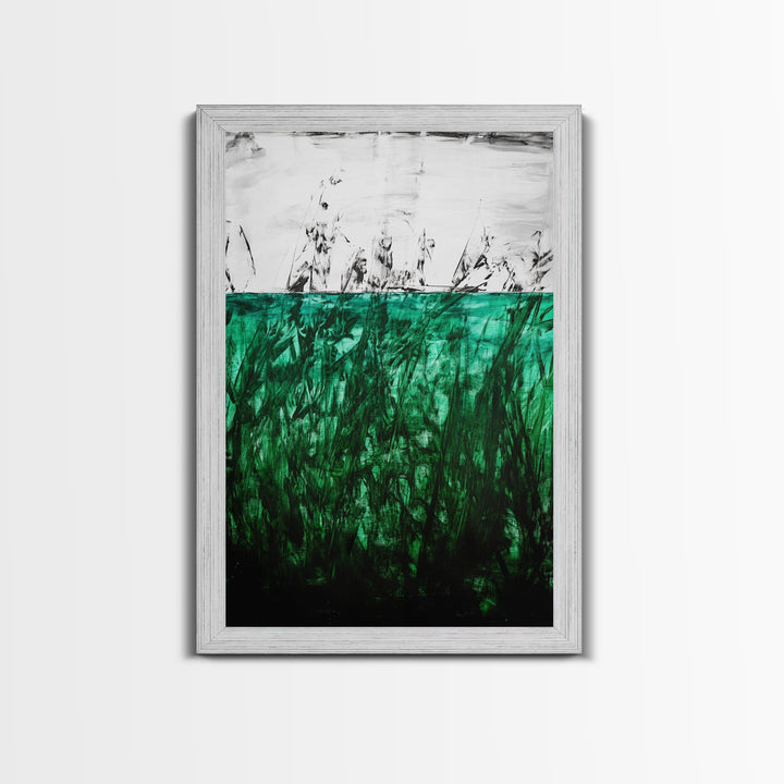 Abstract Grassland, Green Nature Art, Minimalist Botanical Wall Decor, Earthy Modern Print, Framed Canvas Print, Living Room Wall Art