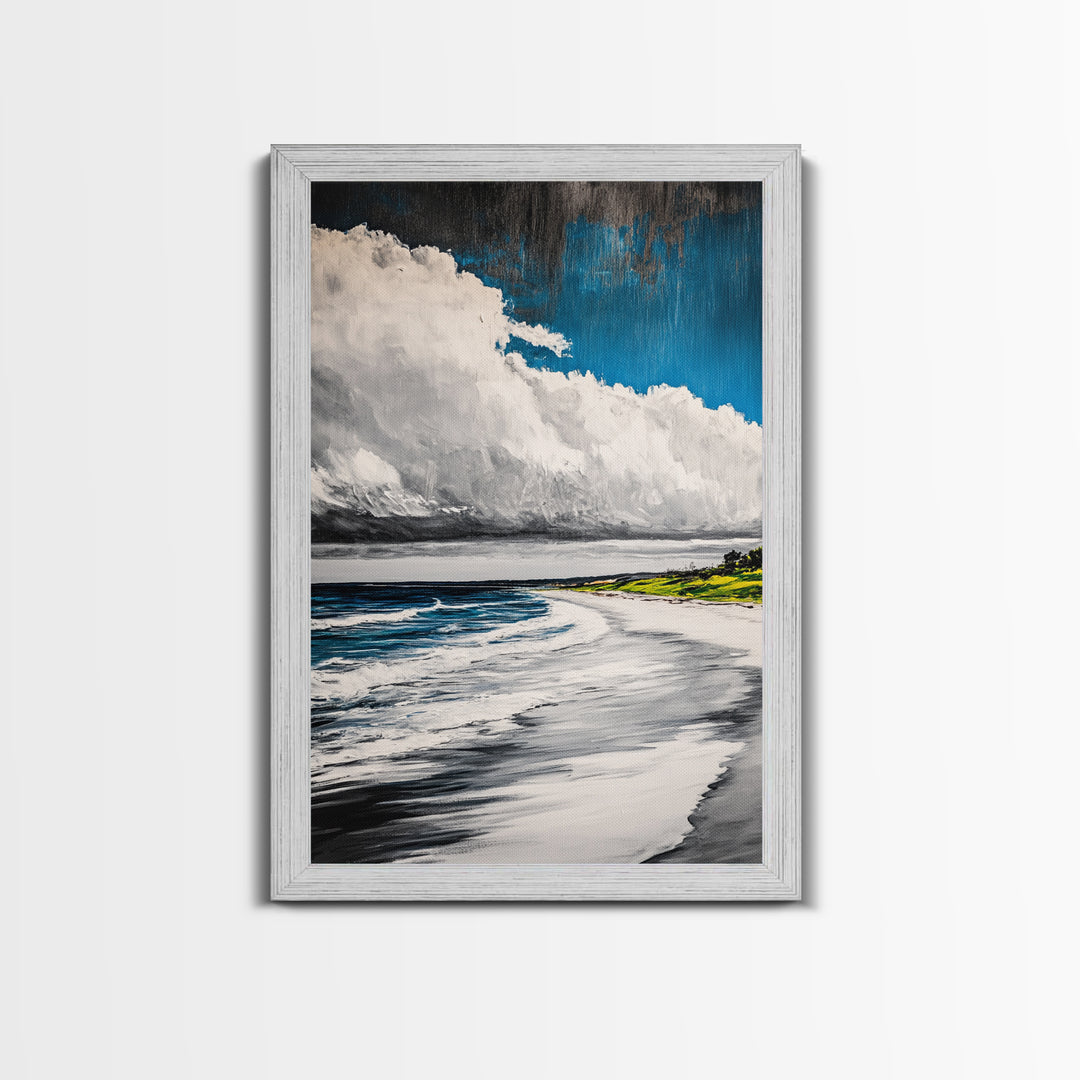 Beach Serenity, Coastal, Ocean Waves, Nature Art, Framed Canvas Print, Living Room Wall Art, Beach House Decor, Minimalist Landscape